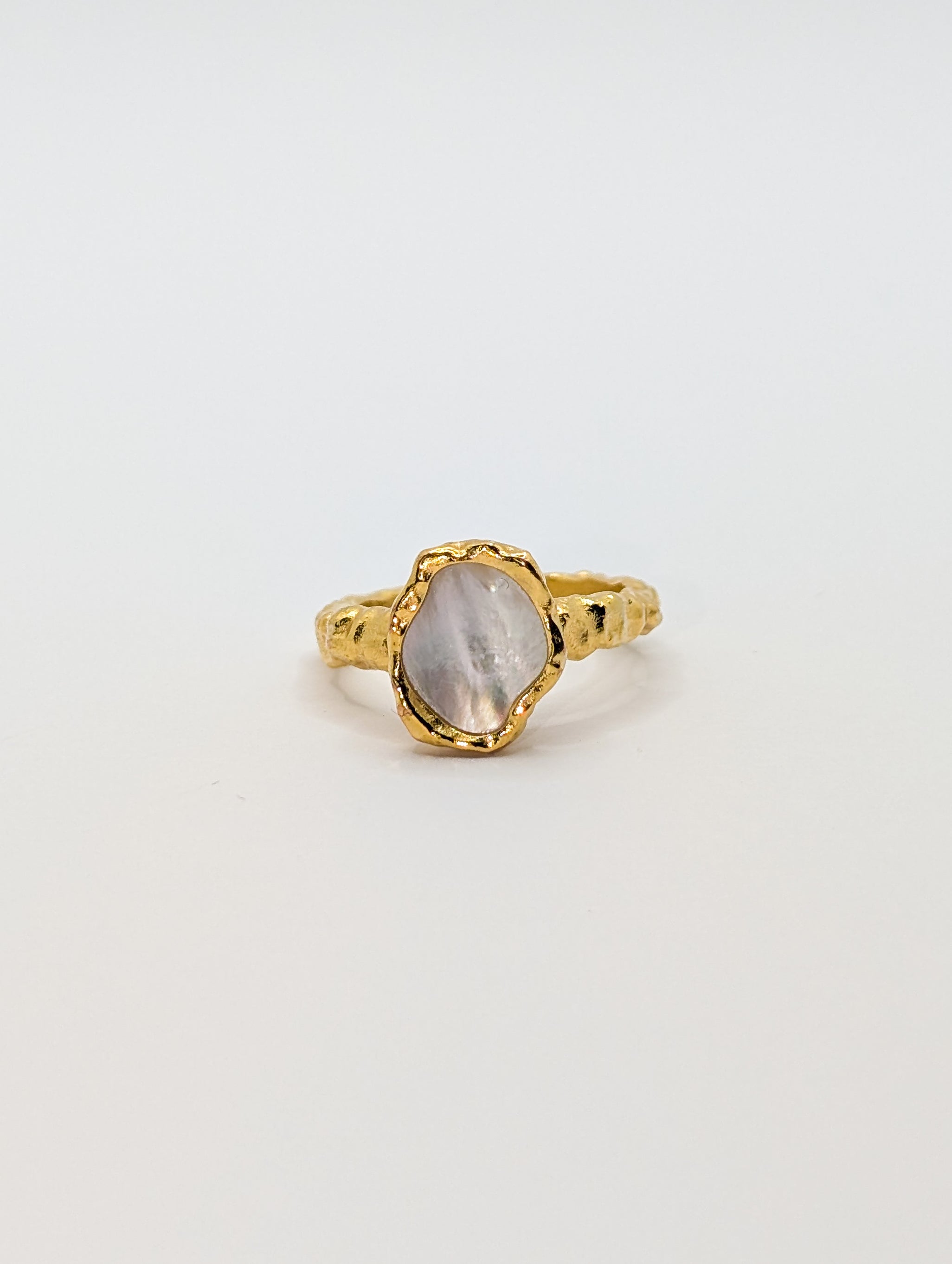 Gold Shelly Mother of Pearl Textured Bezel Ring